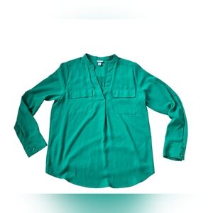 A New Day Green Multi Texture Long Sleeve Breezy Blouse Size M